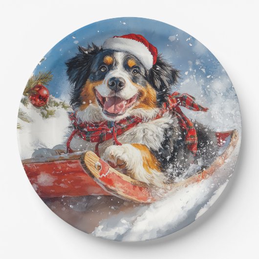 Bernese Mountain Dog in Sledge Weihnachten Pappteller (Vorderseite)