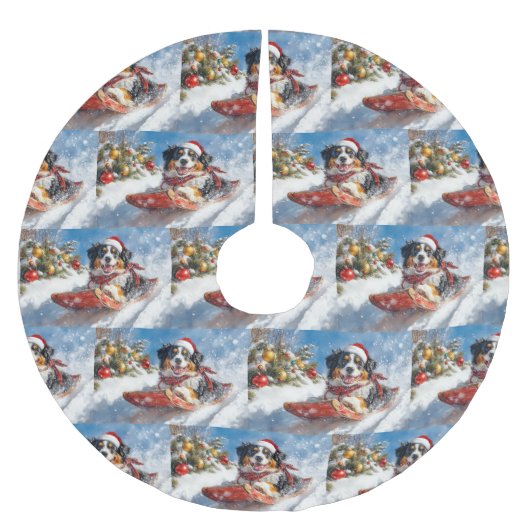 Bernese Mountain Dog in Sledge Weihnachten Polyester Weihnachtsbaumdecke (Vorderseite)