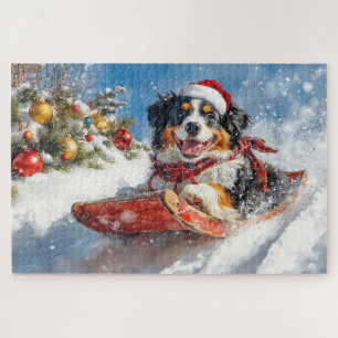 Bernese Mountain Dog in Sledge Weihnachten Puzzle
