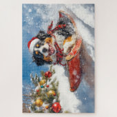 Bernese Mountain Dog in Sledge Weihnachten Puzzle (Vertikal)