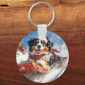 Bernese Mountain Dog in Sledge Weihnachten Schlüsselanhänger (Rückseite)