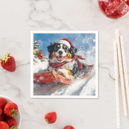 Bernese Mountain Dog in Sledge Weihnachten Serviette (Beispiel)