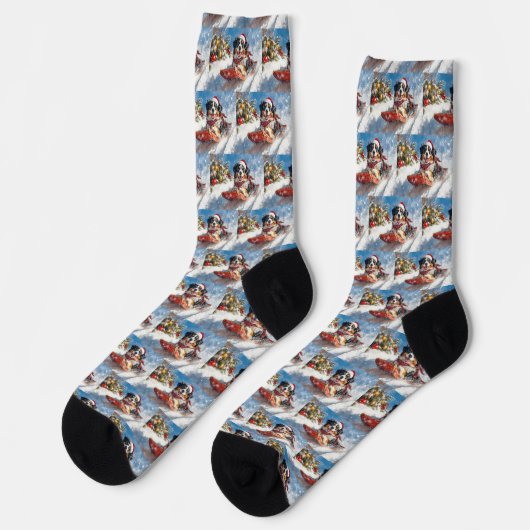 Bernese Mountain Dog in Sledge Weihnachten Socken (Linkes Detail)