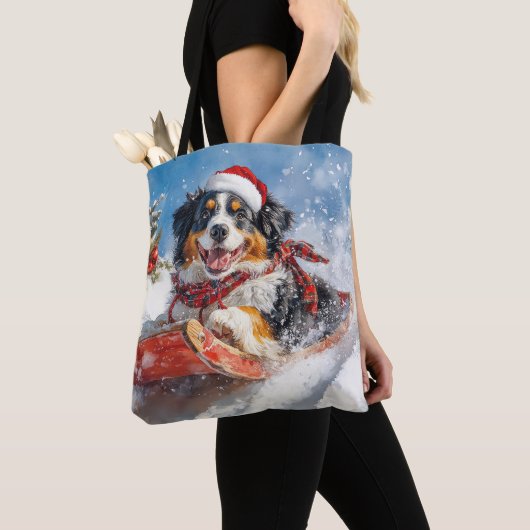 Bernese Mountain Dog in Sledge Weihnachten Tasche (Von Nahem)