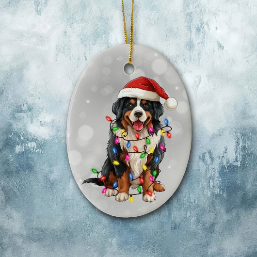 Bernese Mountain Dog in Weihnachtslicht Keramik Ornament