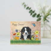 Bernese Mountain Dog in Wildflowers Custom Postkarte (Stehend Vorderseite)