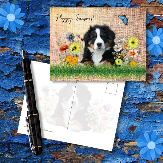 Bernese Mountain Dog in Wildflowers Custom Postkarte