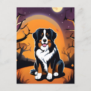 Bernese Mountain Dog Lila Orange Halloween Postkarte