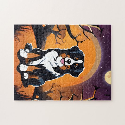Bernese Mountain Dog Lila Orange Halloween Puzzle (Horizontal)