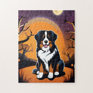 Bernese Mountain Dog Lila Orange Halloween Puzzle