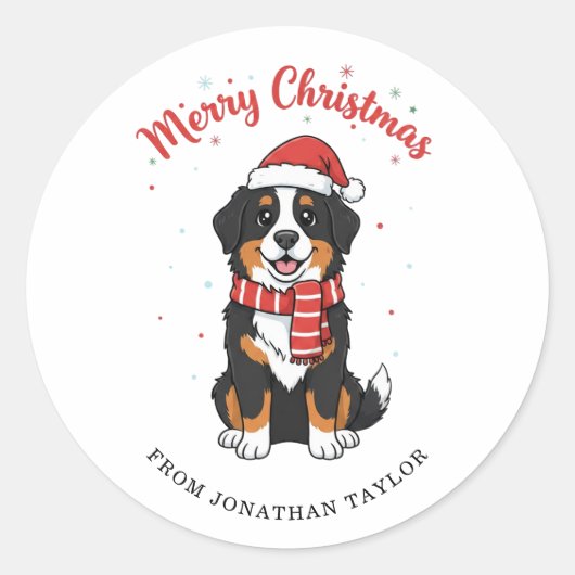 Bernese Mountain Dog Merry Christmas Doodle  Runder Aufkleber (Vorderseite)