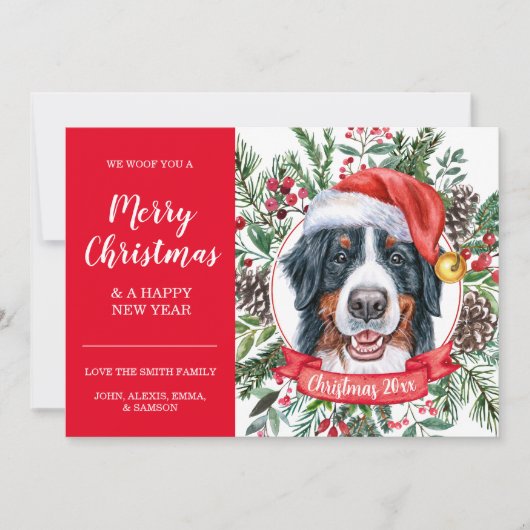 Bernese Mountain Dog Niedrig Weihnachtskarte Karte (Vorderseite)