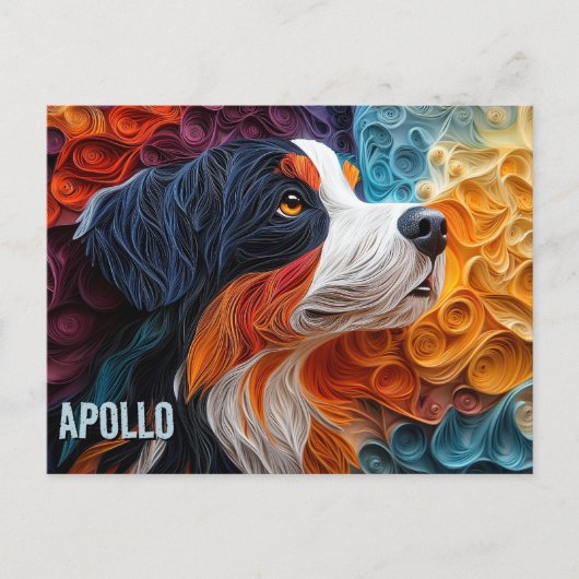 Bernese Mountain Dog Paper Quilling Art Portrait Postkarte (Vorderseite)