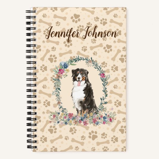 Bernese Mountain Dog Paw Print & Floral Niedlich Notizblock (Vorderseite)