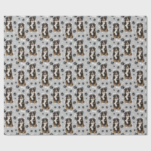 Bernese Mountain Dog Paw Print Pattern Geschenkpapier (Flach)