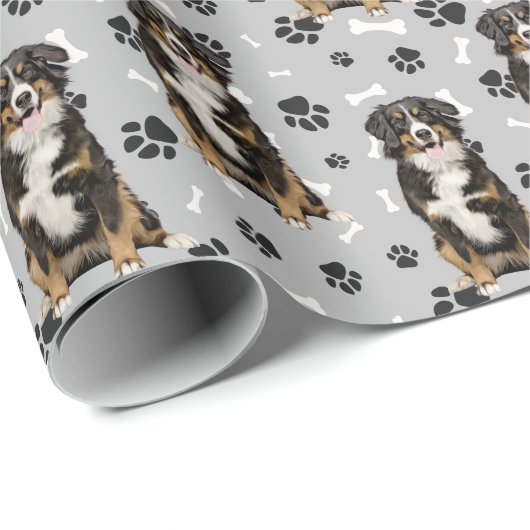Bernese Mountain Dog Paw Print Pattern Geschenkpapier (Rolleneckpunkt)