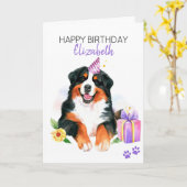 Bernese Mountain Dog Personalisiert Happy Birthday Karte (Gelbe Blume)