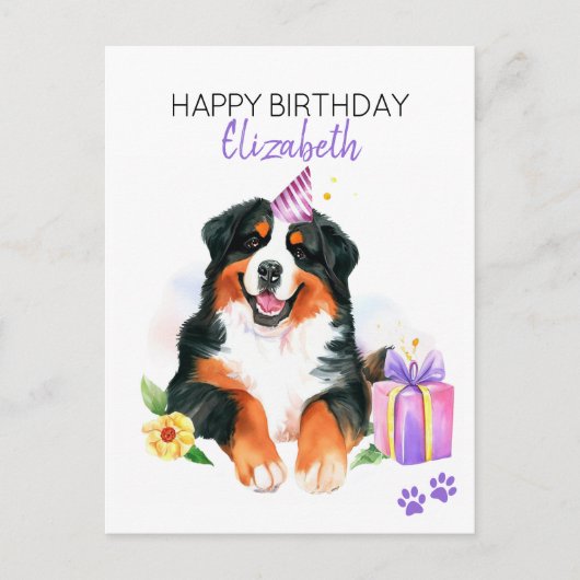 Bernese Mountain Dog Personalisiert Happy Birthday Postkarte (Vorderseite)