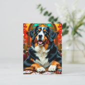 Bernese Mountain Dog playing Poker Postkarte (Stehend Vorderseite)