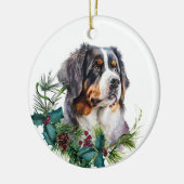 Bernese Mountain Dog Portrait Holly Wreath Keramik Ornament (Links)