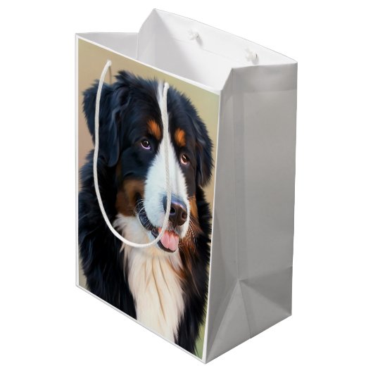 Bernese Mountain Dog Portrait Mittlere Geschenktüte (Rückseite Schrägansicht)