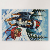 Bernese Mountain Dog Pulling Christmas Sled Hat Puzzle (Horizontal)