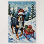 Bernese Mountain Dog Pulling Christmas Sled Hat Puzzle (Vertikal)
