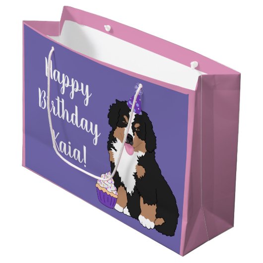 Bernese Mountain Dog Puppy Große Geschenktüte (Vorderseite Schrägansicht)
