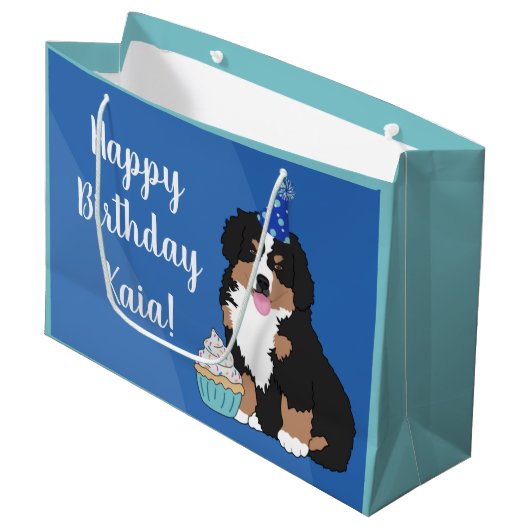 Bernese Mountain Dog Puppy Große Geschenktüte (Vorderseite Schrägansicht)