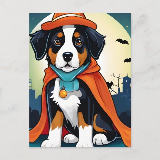 Bernese Mountain Dog Puppy Halloween Postkarte (Vorderseite)