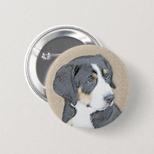 Bernese Mountain Dog Puppy Painting - Original Art Button (Vorne & Hinten)