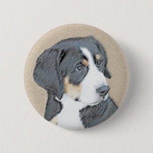 Bernese Mountain Dog Puppy Painting - Original Art Button
