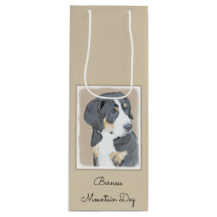Bernese Mountain Dog Puppy Painting - Original Art Geschenktüte Für Weinflaschen