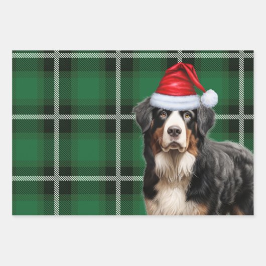 Bernese Mountain Dog Red Green Kariert Holiday Geschenkpapier Set (Vorderseite 3)