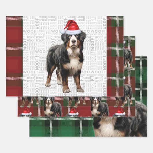 Bernese Mountain Dog Red Green Kariert Holiday Geschenkpapier Set (Set)