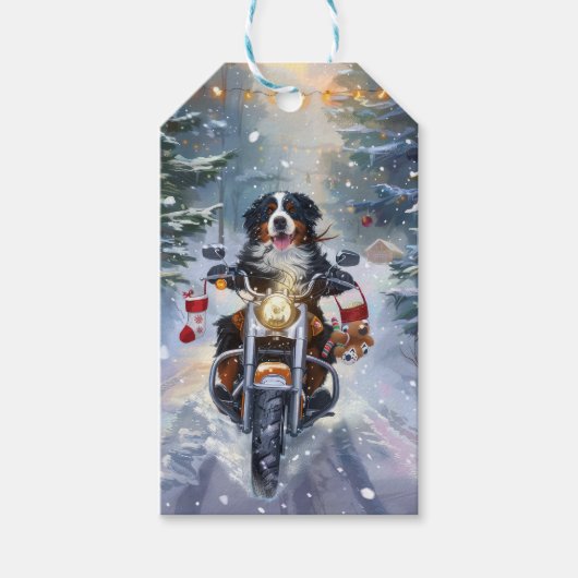 Bernese Mountain Dog Riding Motorrad Weihnachten Geschenkanhänger (Vorderseite)