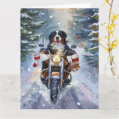 Bernese Mountain Dog Riding Motorrad Weihnachten Karte (Gelbe Blume)