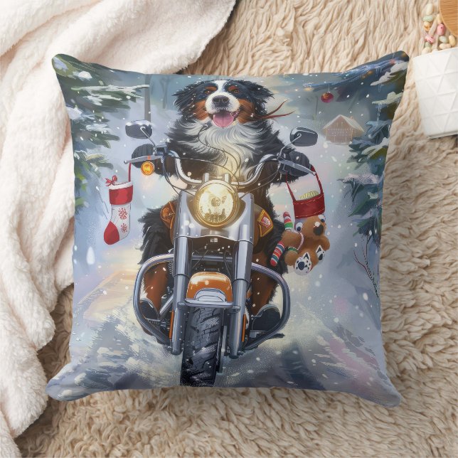 Bernese Mountain Dog Riding Motorrad Weihnachten Kissen (Decke)