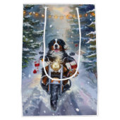 Bernese Mountain Dog Riding Motorrad Weihnachten Mittlere Geschenktüte (Rückseite)