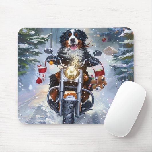 Bernese Mountain Dog Riding Motorrad Weihnachten Mousepad (Mit Mouse)