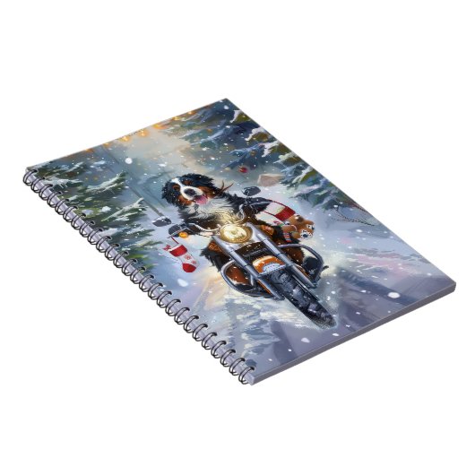 Bernese Mountain Dog Riding Motorrad Weihnachten Notizblock (Rechte Seite)