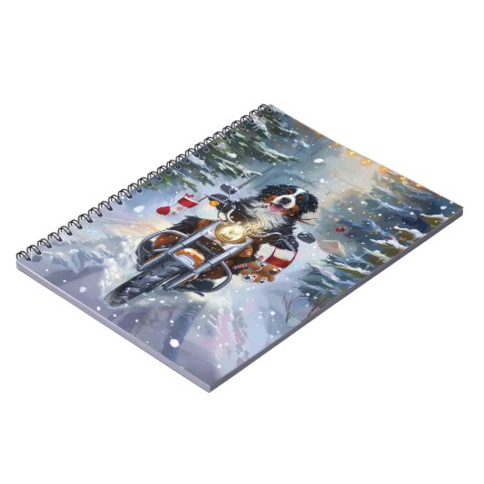 Bernese Mountain Dog Riding Motorrad Weihnachten Notizblock (Linke Seite)