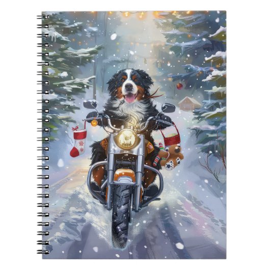Bernese Mountain Dog Riding Motorrad Weihnachten Notizblock (Vorderseite)