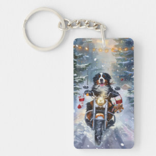 Bernese Mountain Dog Riding Motorrad Weihnachten Schlüsselanhänger