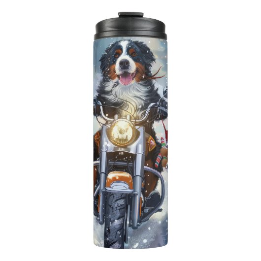 Bernese Mountain Dog Riding Motorrad Weihnachten Thermosbecher (Vorderseite)