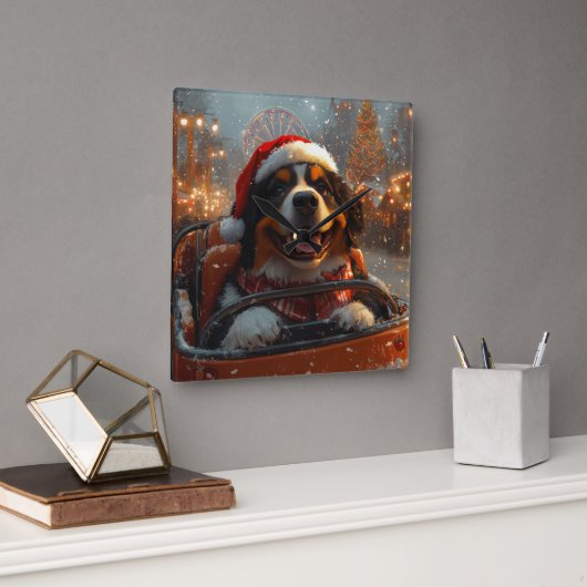 Bernese Mountain Dog Roller Untersetzer Weihnachte Quadratische Wanduhr (Büro)
