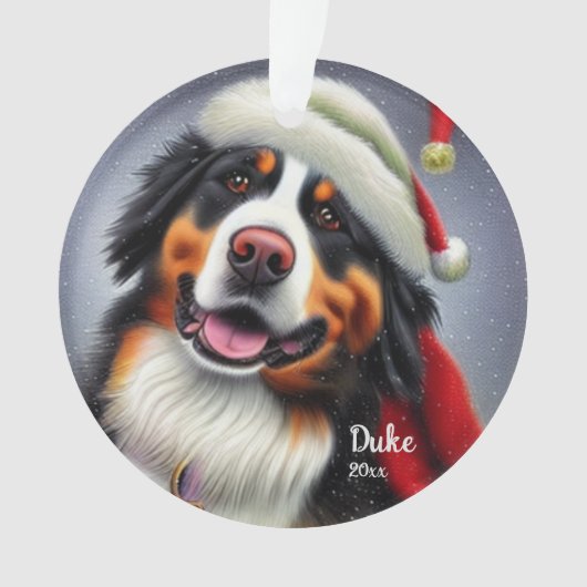 Bernese Mountain Dog, Santa Dog, Weihnachtsnamen Ornament (Vorderseite)