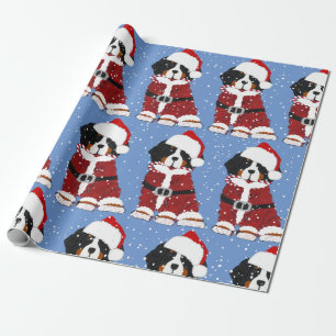Bernese Mountain Dog Santa Paws Blue Geschenkpapier