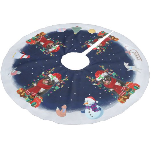 Bernese Mountain Dog Schnee lassen Polyester Weihnachtsbaumdecke (Schrägansicht)