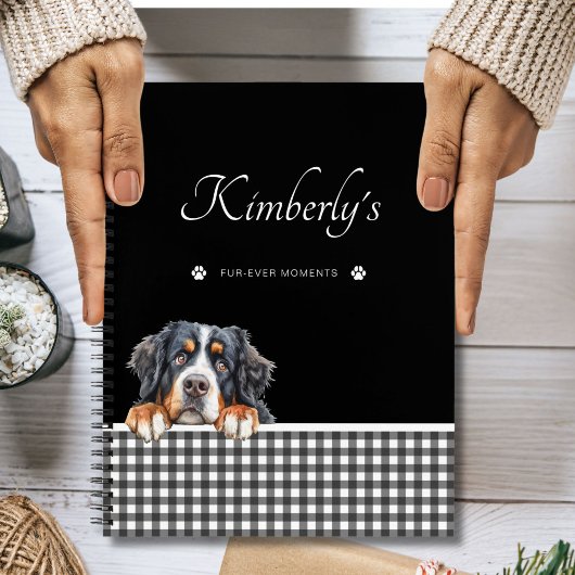 Bernese Mountain Dog Schwarz-weiß Gingham Custom Notizblock